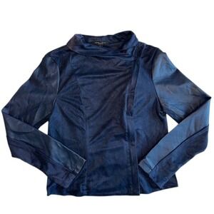 NWT Romeo & Juliet Couture Moto Jacket Faux Leather Trim Asymmetrical Blue‎ L